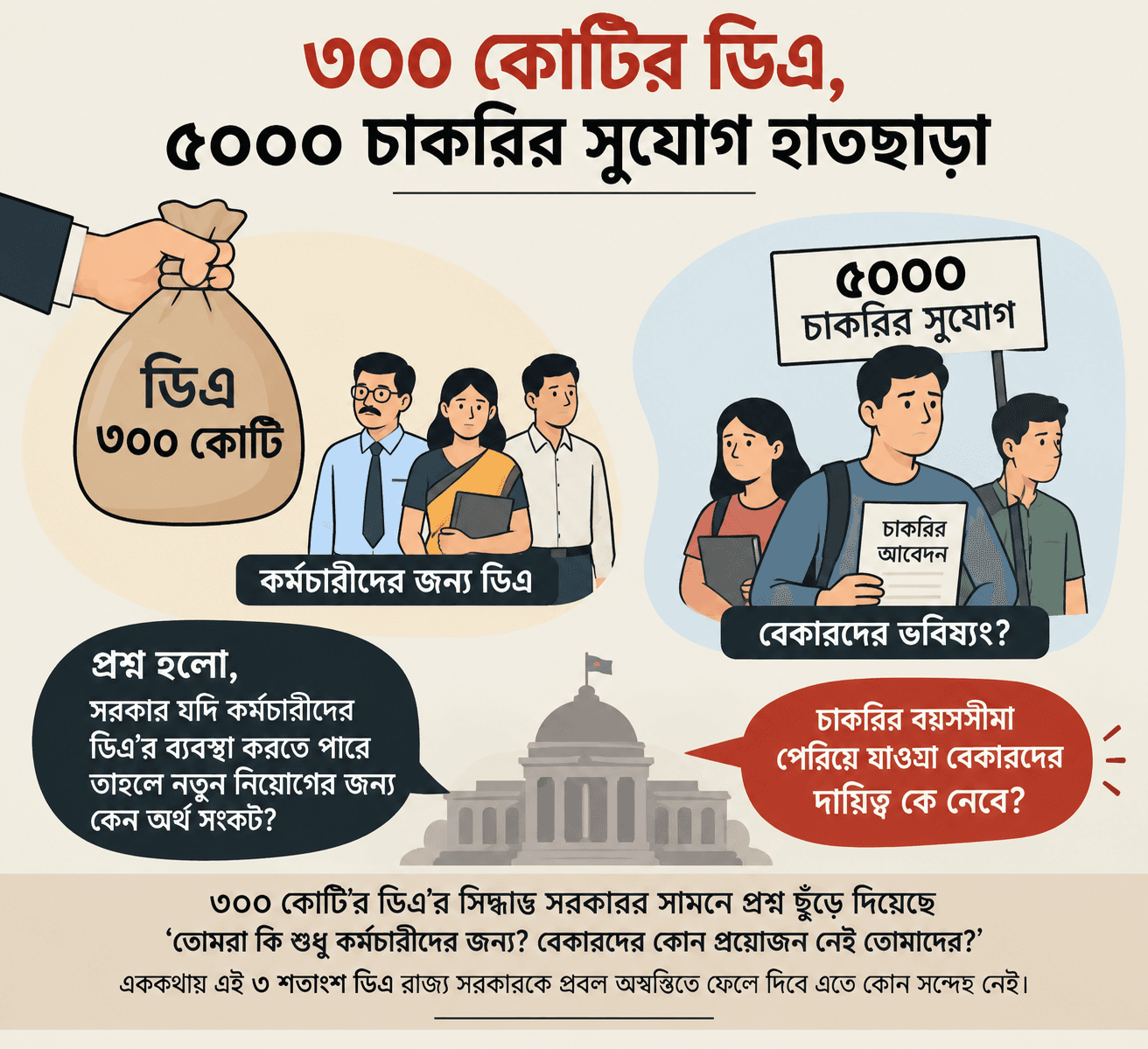 ৩০০ কোটির ডিএ, ৫০০০ চাকরির সুযোগ হাতছাড়া